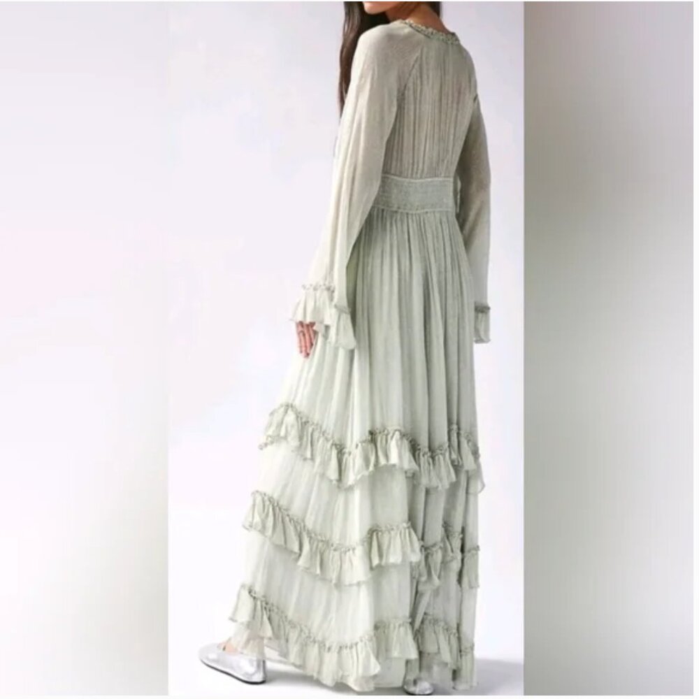 Free People Sage Green Maxi Dress with Ruffle Tiers - Picture 3 of 9